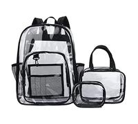 Kuashidai Lot de 3 sacs à dos transparents, transparents en PVC, imperméables, voir à travers le sac du sac de travail, pour le travail scolaire, les voyages, Noir , Taille Unique