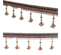 Kuasting 6 m de fil tressé à suspendre avec perles à coudre en acrylique - Accessoire de couture pour décoration de rideau de maison (café avec rouge clair)