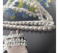 Kuasting Bordure à franges en perles synthétiques de 4,6 m de large - Style vintage - Bordure blanche - Ruban en dentelle pour décoration de fête de mariage (4,6 m)