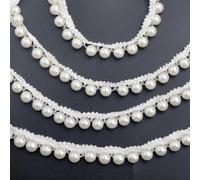 Kuasting Bordure à franges en perles synthétiques de 9,1 m de large - Style vintage - Bordure blanche - Ruban en dentelle pour décoration de fête de mariage (9,1 m)