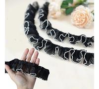 Kuasting Garniture de tissu en dentelle plissée à volants de 6 m en mousseline de soie plissée noire et blanche pour décoration, couture, loisirs créatifs (6 m, noir)