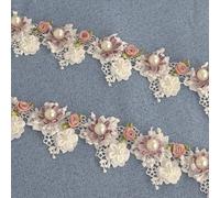 Kuasting Ruban en dentelle festonnée avec perles vintage de 1,8 m de long - Fournitures de couture pour décoration de robe (dentelle perlée)