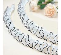 Kuasting Tissu en dentelle plissée à volants de 6 m de bordure en mousseline plissée noire et blanche pour décoration de robe assortie, couture, loisirs créatifs, décoration d'intérieur (6 m, blanc)