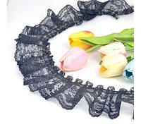 Kuasting Tissu vintage plissé en dentelle - 9,1 m - Broderie à volants - Pour robe de mariée - Patchs et couture faits à la main - Noir