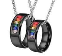 KUATBVL Bijoux de filles 2pcs son sien couple assorti, LGBT avec collier CZ pour femmes, colliers de pendentif en acier inoxydable noir, longueur de 50/60 cm décorations