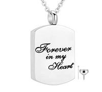 KUATBVL Crémation bijoux pour cendres pour toujours dans mon cœur Colliers d'urne pour cendres en acier inoxydable KeepSake Memorial Pendant
