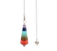 KUATBVL Pierre naturel 7 Chakra Pendant Dowsing Natural Pendule Colliers arc-en-ciel en couches Spiritue-E-3 sans chaîne