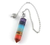 KUATBVL Pierre naturel 7 Chakra Pendant Dowsing Natural Pendule Colliers arc-en-ciel en couches Spiritue-E-3 sans chaîne