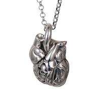 KUATBVL Solide 925 Silver Sterling 3D Collier de pendentif de cardiaque anatomique Collier d'organe humain Charme pendentif cardiaque avec crâne pour hommes Femmes 60 cm Chaîne