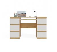 KUBA - Bureau 6 tiroirs + plateau clavier - blanc et chêne artisan