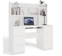 KUBA - Bureau avec étagère supérieure - blanc mat - 6 tiroirs & rangements