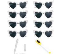 KUBDPQOR 8 Paires de Lunettes de Soleil en Forme de Cœur, Accessoires de Mariage et de Fête, Personnalisables avec 2 Marqueurs, Blanc