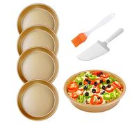 KUBDPQOR Ensemble de Plats à Pizza et Accessoires - Quatre Mini Plats à Pizza en Or, Pelle à Gâteau à Manche Court et Brosse en Silicone - Idéal pour Pizza et Mini-Cocotte Individuelle