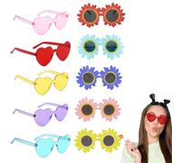 KUBDPQOR Lunettes de Soleil en Forme de Cœur et Tournesol pour Fête, Pack de 10 Pièces, Accessoires de Mode Colorés et Protecteurs pour Événements, Été, Festivals et Cadeaux, Taille Unique