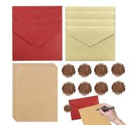 KUBDPQOR Papeterie Vintage Lettre B5 - 26 pièces Papier à Lettre Ancien Marron Rouge Jaune - Set rétro avec enveloppes et Autocollants Cire pour Lettres, Invitations, Scrapbooking