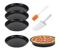 KUBDPQOR Plats à Pizza et Mini Cocotte Individuelle - Le Jeu de 6 Inclus 4 Plaques à Pizza 8'', 1 Spatule à Gâteau, et 1 Brosse en Silicone - Idéal pour Mini Pizza, Plaque à Tarte, et Plus