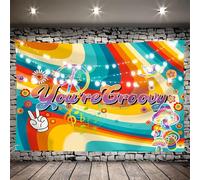 KUBDPQOR Toile de Fond Photo Studio - Décoration Année 60 Groovy Party, Parfait pour Disco, Fêtes et Événements Thématiques, Créé par Purple Disco Machine