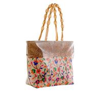 Kuber Industries CTKTC23121 Sac à main pour femme brodé en soie laminée Motif floral Crème