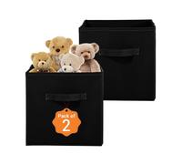 Kuber Industries Lot de 2 boîtes de rangement carrées pliantes non tissées pour garde-robe | Multifonctions pour jouets d'enfants, robes de bébé | Poignée attachée | Uni - Noir