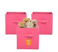 Kuber Industries Lot de 3 boîtes de rangement carrées pliantes en non tissé pour armoire | Multifonctions pour jouets d'enfants, robes de bébé | Poignée attachée | Uni - Rose