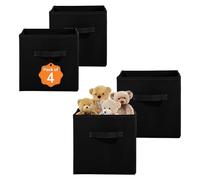 Kuber Industries Lot de 4 boîtes de rangement carrées pliantes non tissées pour garde-robe | Multifonctions pour jouets d'enfants, robes de bébé | Poignée attachée | Uni - Noir