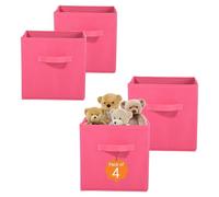 Kuber Industries Lot de 4 boîtes de rangement carrées pliantes non tissées pour garde-robe | Multifonctions pour jouets d'enfants, robes de bébé | Poignée attachée | Uni - Rose