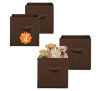 Kuber Industries Lot de 4 boîtes de rangement carrées pliantes non tissées pour garde-robe | Multifonctions pour jouets d'enfants, robes de bébé | Poignée attachée | Uni - Marron