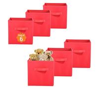 Kuber Industries Lot de 6 boîtes de rangement carrées pliantes en non tissé pour armoire | Multifonctions pour jouets d'enfants, robes de bébé | Poignée attachée | Uni - Rouge