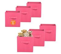 Kuber Industries Lot de 6 boîtes de rangement carrées pliantes en non tissé pour armoire | Multifonctions pour jouets d'enfants, robes de bébé | Poignée attachée | Uni - Rose