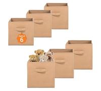 Kuber Industries Lot de 6 boîtes de rangement carrées pliantes en non tissé pour armoire | Multifonctions pour jouets d'enfants, robes de bébé | Poignée attachée | Uni - Beige