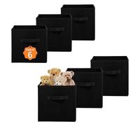 Kuber Industries Lot de 6 boîtes de rangement carrées pliantes en non-tissé pour vêtements | Multifonctions pour jouets d'enfants, robes de bébé | Poignée attachée | Uni - Noir