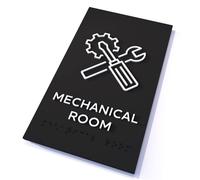 Kubik Letters Mecanical Room Sign Ada conforme a la porte de conception moderne Signe avec braille de grade 2 pour salle mecanique avec ruban adh