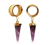 KUBOOZ (1 Paire Améthyste-Pierre Pendentif Or Bouchons D'oreille En Acier Inoxydable Tunnels Jauges Civière Piercings, 316 l