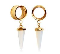 KUBOOZ (1 Paire Opal-Pierre Pendentif Or Bouchons D'oreille En Acier Inoxydable Tunnels Jauges Civière Piercings, 316 l