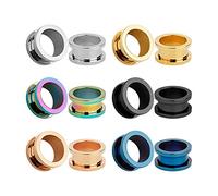 KUBOOZ 12 pcs Set Coloré En Acier Inoxydable Vissé Bouchons D'oreille Tunnels Jauges Civière Piercings