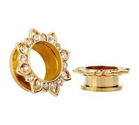 KUBOOZ Bijoux Or Plaqué Fleur En Acier Inoxydable Cristal Gems Vis Dos Bouchons D'oreille Jauges Vendu en Paires, 1/2"(12mm), Acier inoxydable, Cristal