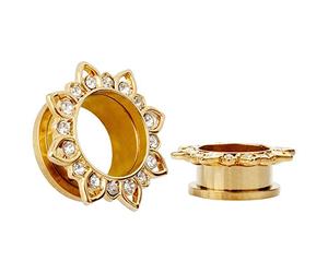 KUBOOZ Bijoux Or Plaqué Fleur En Acier Inoxydable Cristal Gems Vis Dos Bouchons D'oreille Jauges Vendu en Paires, Acier inoxydable