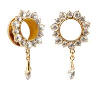 KUBOOZ Gemme Fleur Drop Œillets en acier inoxydable plaqué or Évasé Vis retour Tunnel d'oreille Calibre en acier inoxydable, Acier inoxydable