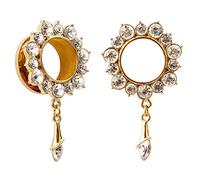 KUBOOZ Gemme Fleur Drop Oeillets Plaqué Or Acier Inoxydable Flare Vis Retour Ear Tunnels Plugs Jauges, Acier inoxydable, Acier inoxydable