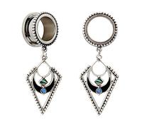 KUBOOZ populaires Dangle pendentif bijoux opale en acier inoxydable Flare oreille bouchons tunnels jauges 6mm-20mm, Acier inoxydable, Opale