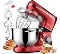 KUCCU Robot Pâtissier, 1500W Robot Patissier, 7L double poignées Robot Pétrin Professionne, 6 Vitesses + P avec Crochet, Batteur, Fouet, Protection contre les éclaboussures, Spatule, Séparateur-Rouge
