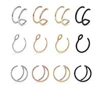 Kucheed 12 Pièces Faux Anneaux de Nez, Poignets Réglables à Double Anneau de Nez à Double Cerceau,Faux Nez Anneau Cerceaux Boucles D'oreilles,Helix Cartilage Septum Perçant Bijoux pour Femmes Hommes