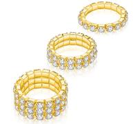 Kucheed 3 Stück Strass Stretchring, Modisches Set mit Stapelbaren Fingerringen aus Kristall, Niedlicher Zehenring Körperschmuck, Diamant Gummiband Ring, Funkelnder Daumen Finger Ring (Gold)