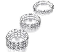 Kucheed 3 Stück Strass Stretchring, Modisches Set mit Stapelbaren Fingerringen aus Kristall, Niedlicher Zehenring Körperschmuck, Diamant Gummiband Ring, Funkelnder Daumen Finger Ring (Silber)