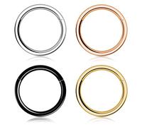 Kucheed 4 Pièces Anneau de Nez pour Femme et Homme, Boucles D'oreilles Créoles en Acier Chirurgical 316L, Septum Anneau Segmenté à Charnière, Conque Lobe Daith Hélix Piercings Bijoux (20G 6mm)