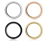 Kucheed 4 Pièces Anneau de Nez pour Femme et Homme, Boucles D'oreilles Créoles en Acier Chirurgical 316L, Septum Anneau Segmenté à Charnière, Conque Lobe Daith Hélix Piercings Bijoux (16G 8mm)