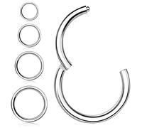 Kucheed 4 Pièces Anneaux de Nez Boucles D'oreilles, Acier Chirurgical 316L Articulé Cliqueur Segment Septum Anneau Hélice Cartilage Nez Lèvres Anneaux Piercing Bijoux,Boucles D'oreilles 18G-16G Tour