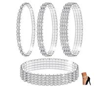 Kucheed 4 Pièces Bracelet de Cheville en Diamant Scintillant pour Femme, Bracelets de Cheville de Bijoux de pied de D'argent de Cristal Élastique, Bracelets de Cheville (Argent)