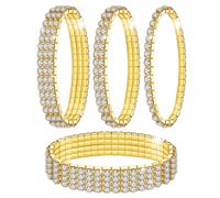 Kucheed 4 Pièces Bracelets Extensibles en Strass, Bracelet Rivière en Diamants Étincelants, Bijoux de Mariage Empilables en Cristal Brillant pour Femm (A1)