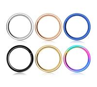 Kucheed 6 Pièces Anneau de Nez pour Femme et Homme, Boucles D'oreilles Créoles en Acier Chirurgical 316L, Septum Anneau Segmenté à Charnière, Conque Lobe Daith Hélix Piercings Bijoux (16G 8mm)